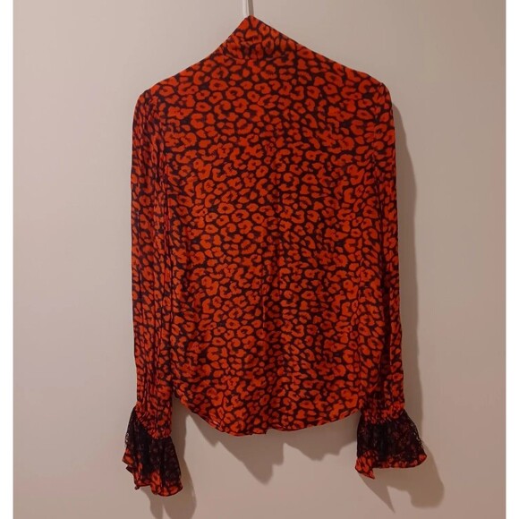 ROCOCO SAND/Tuckernuck Red Print Long Sleeve Tie Neck Lace Detail Blouse XS - Picture 6 of 9